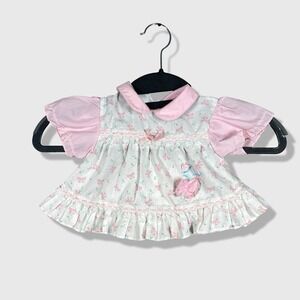 Mayfair Vintage Baby Top 3-6 Mos White Pink Bow‎ Lace Peter Pan Collar Coquette